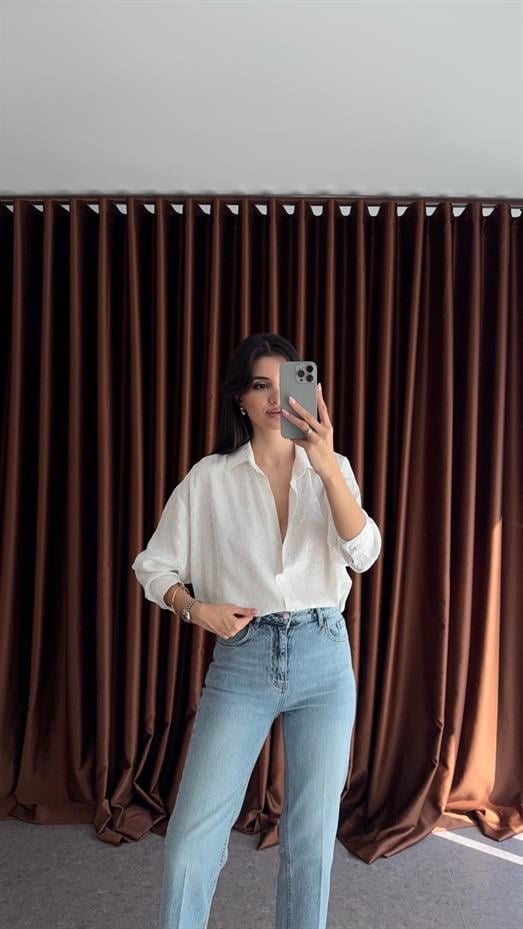 Saten Leopar Beyaz Gömlek