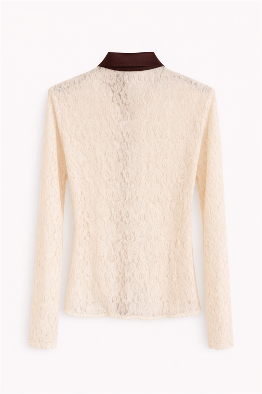 Saten Şeritli Krem Dantel Gömlek
