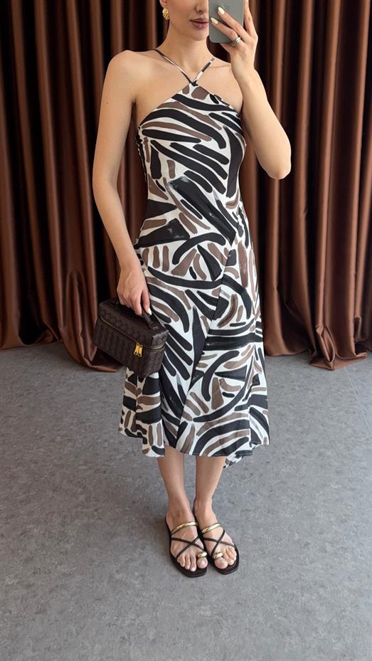 Saten Zebra Elbise