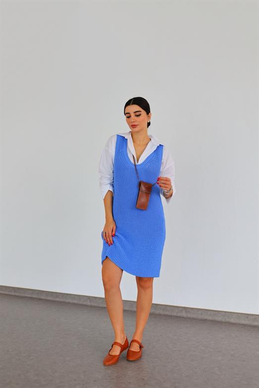 Selanik Örgü Bebe Mavi Elbise