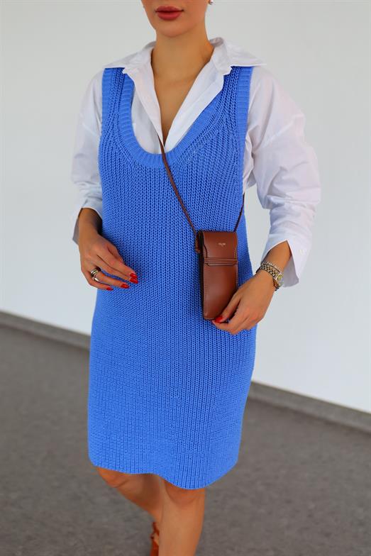 Selanik Örgü Bebe Mavi Elbise