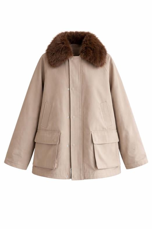 Seyyar Kürk Yaka Bej Ceket