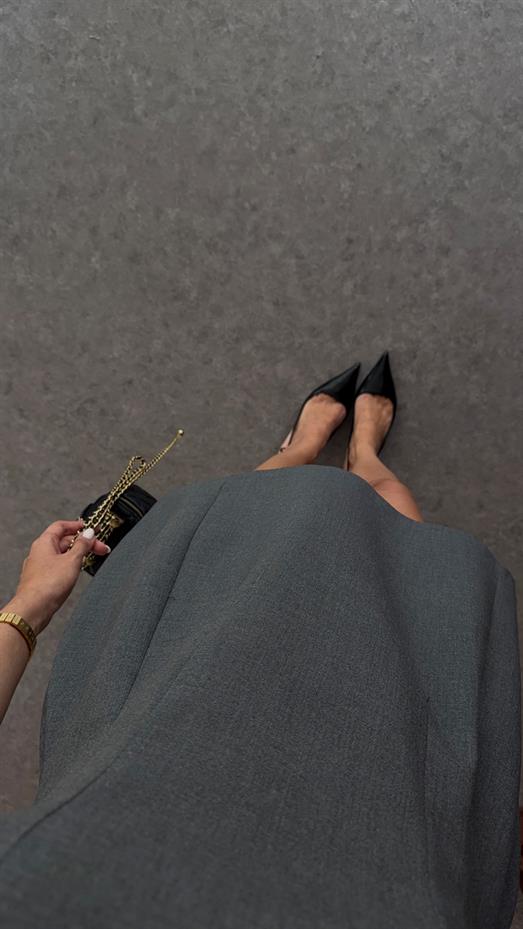 Sıfır Yaka Antrasit Balon Elbise