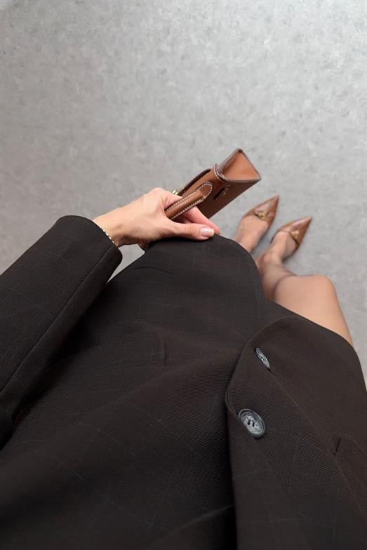 Silik Ekoseli Acı Kahve Blazer Ceket