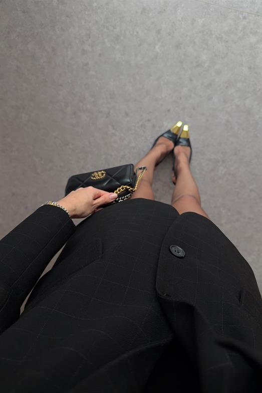 Silik Ekoseli Siyah Blazer Ceket