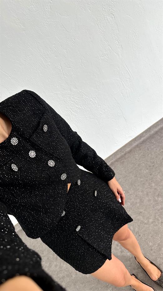 Simli İkili Siyah Tüvit Takım