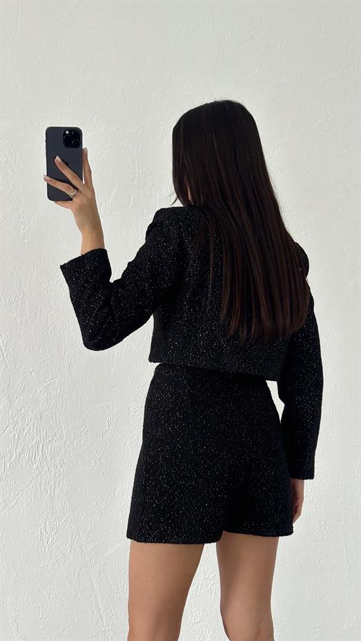 Simli İkili Siyah Tüvit Takım