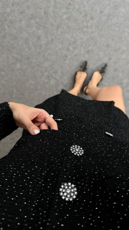 Simli İkili Siyah Tüvit Takım