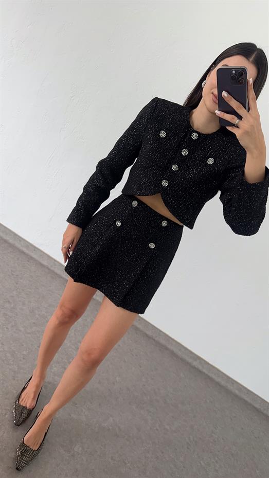 Simli İkili Siyah Tüvit Takım
