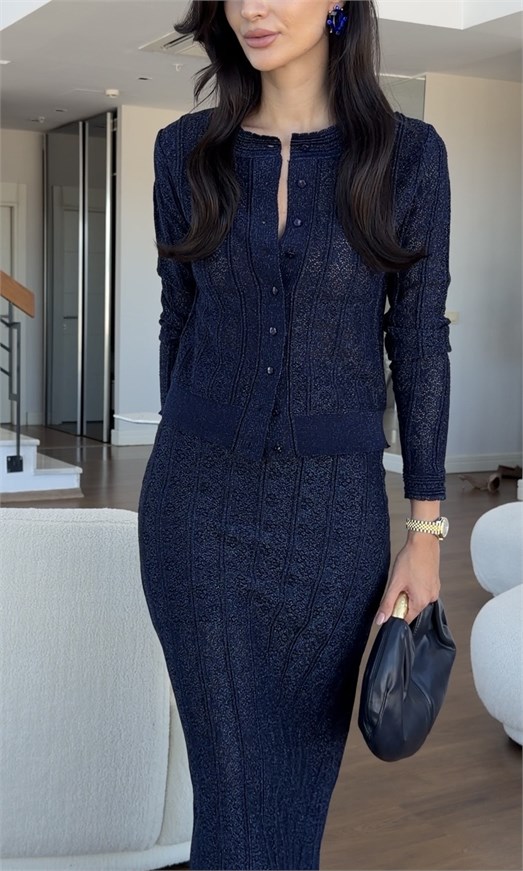 Simli Lacivert İkili Takım