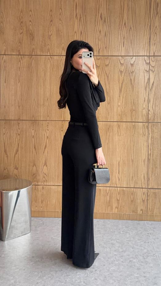 Siyah Akışkan Palazzo Pantolon