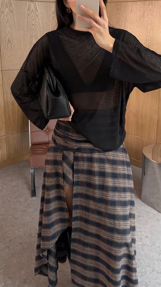 Siyah Basic Transparan Bluz