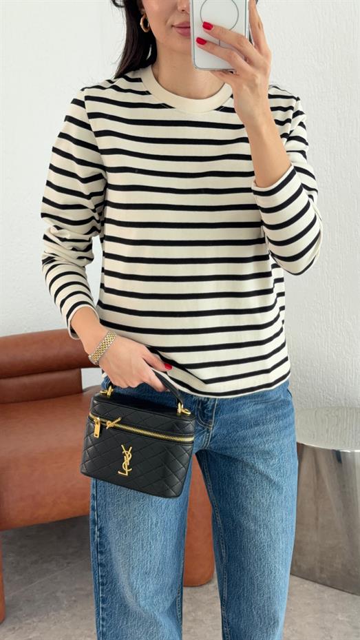 Siyah Çizgili Basic Sweat