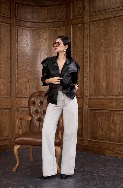 Siyah Çizgili Gri Straight Jean