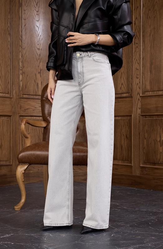 Siyah Çizgili Gri Straight Jean