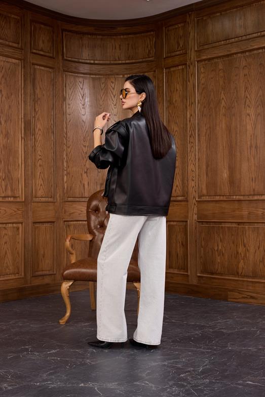 Siyah Çizgili Gri Straight Jean