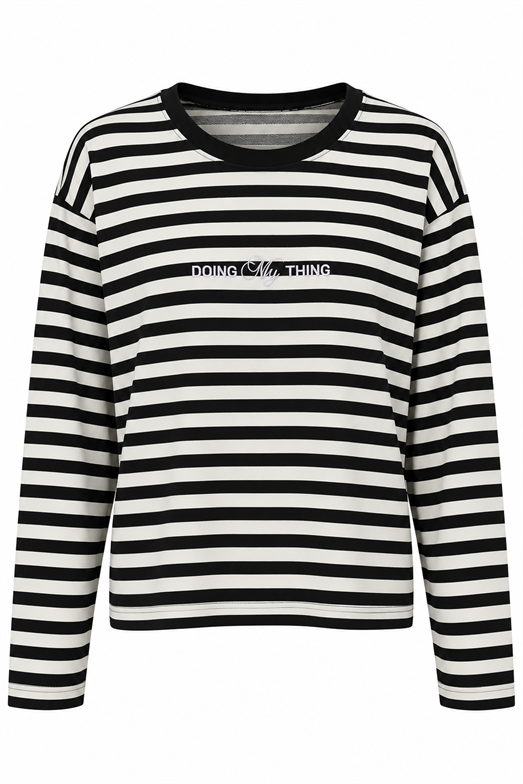Siyah Çizgili Nakışlı Sweatshirt