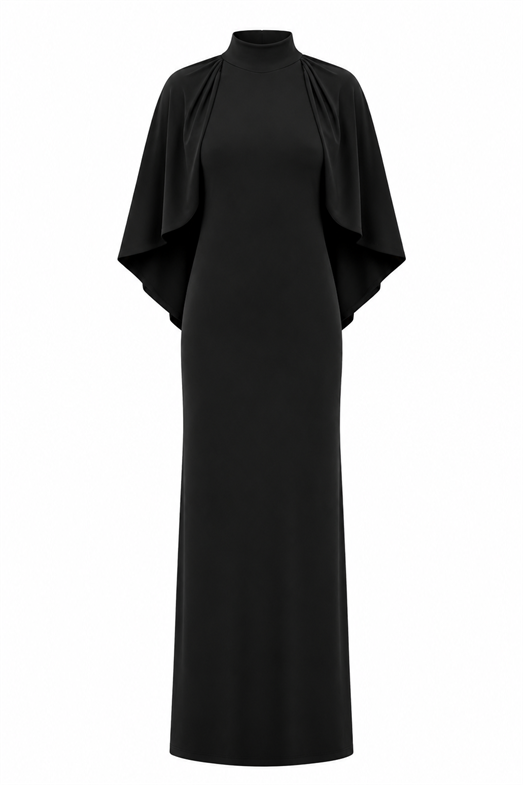Siyah Pelerinli Maxi Elbise