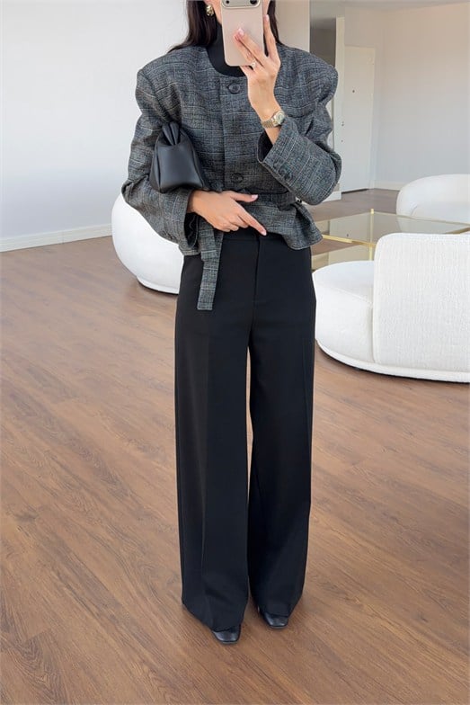 Siyah Premium Kumaş Palazzo Pantolon