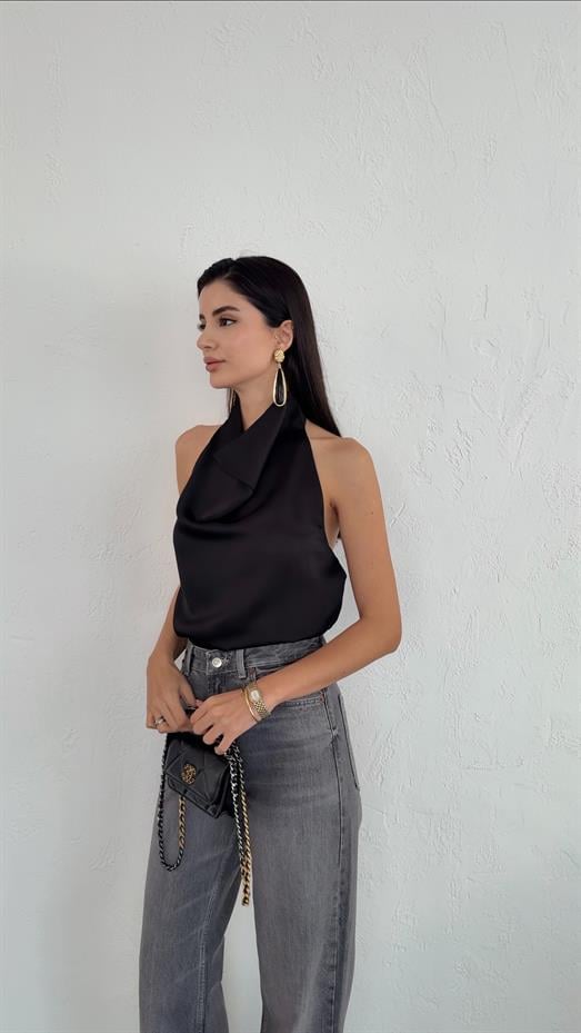 Siyah Saten Bluz