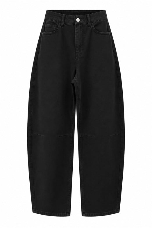 Siyah Soft Barrel Denim Pantolon