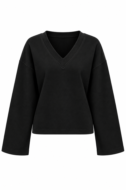 Siyah V Yaka Basic Sweat