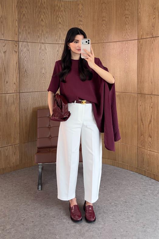 Skatter Beyaz Kumaş Pantolon