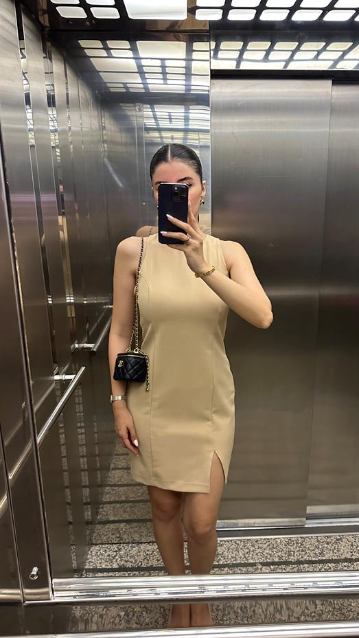 Slimfit Sütlü Kahve Elbise