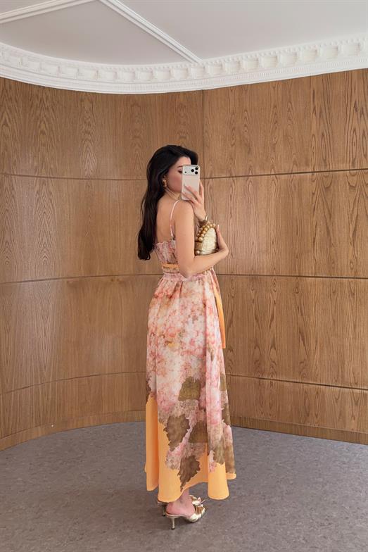 Soft Floral Desenli Bustiyer Form Elbise