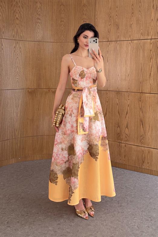 Soft Floral Desenli Bustiyer Form Elbise