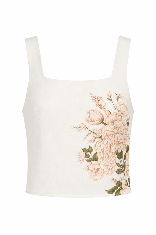 Soft Ton Çiçek Desenli Crop Bluz-Etek Takım