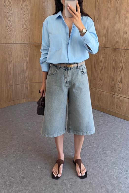 Soğuk Mavi Denim Şort