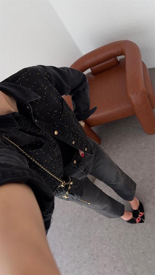 Taşlı Antrasit Denim Ceket