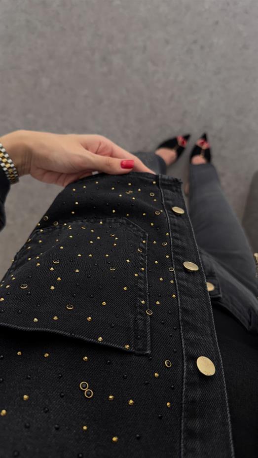 Taşlı Antrasit Denim Ceket