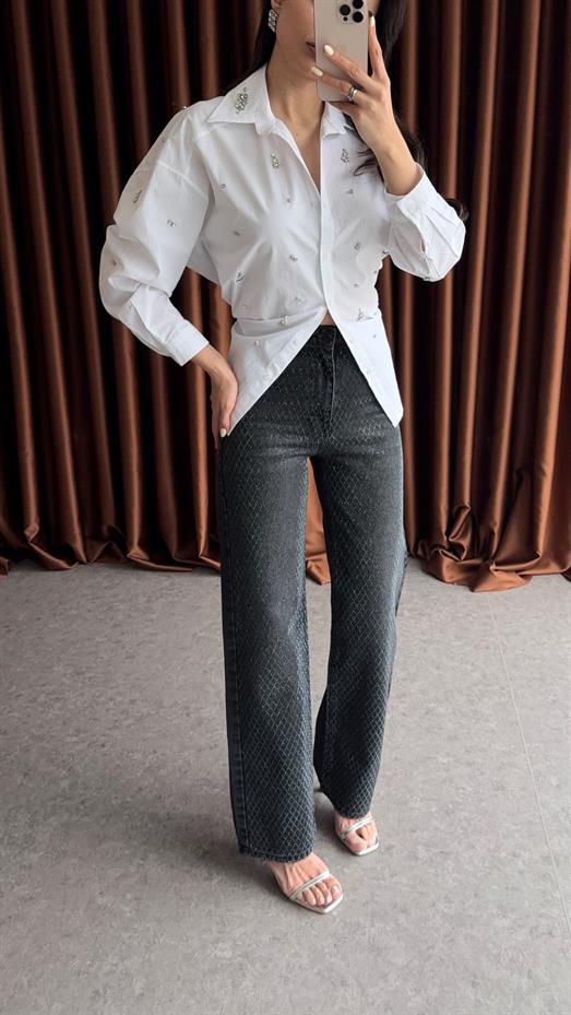 Taşlı Antrasit Jean