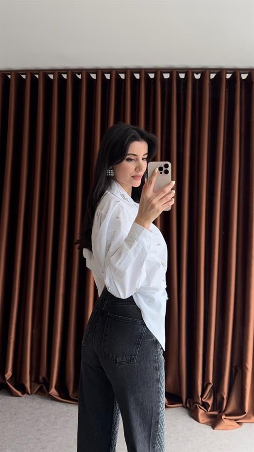 Taşlı Antrasit Jean