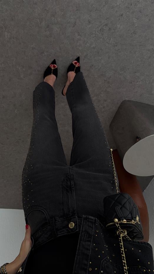 Taşlı Antrasit Jean