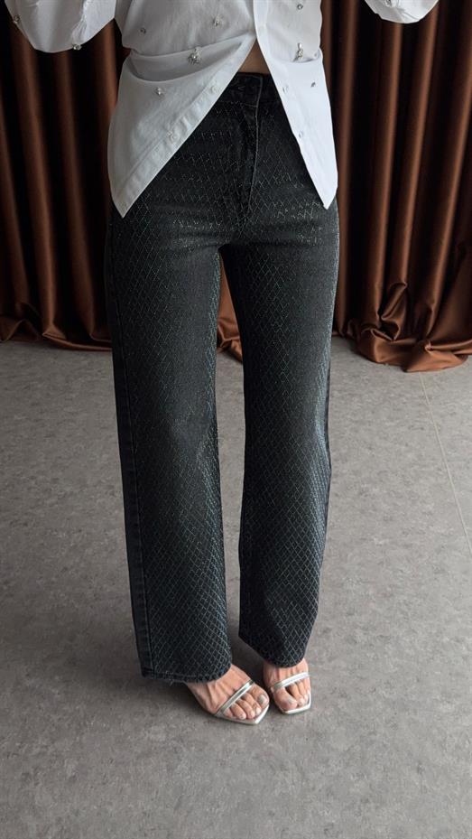 Taşlı Antrasit Jean