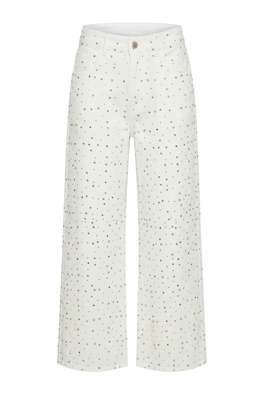 Taşlı Beyaz Wide Leg Jean