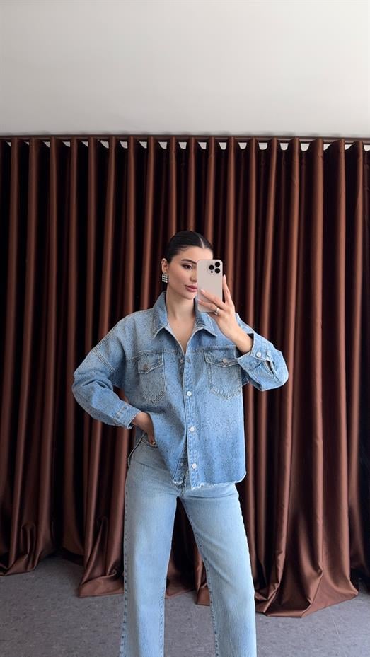 Taşlı Denim Ceket