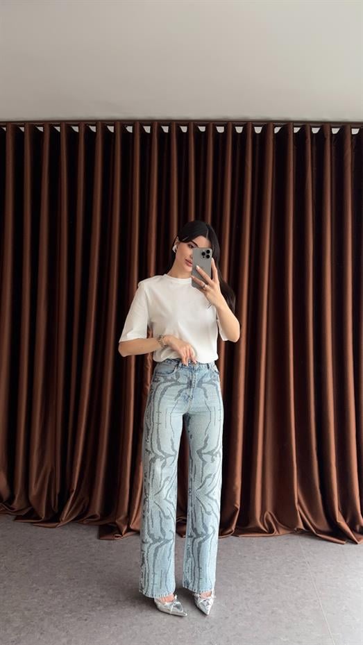 Taşlı Desenli Jean