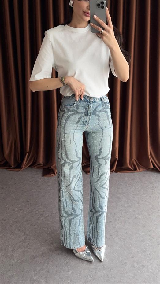 Taşlı Desenli Jean