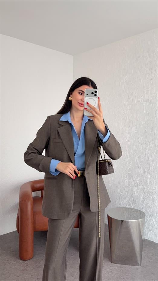 Tek Düğmeli Premium Kahve Ceket