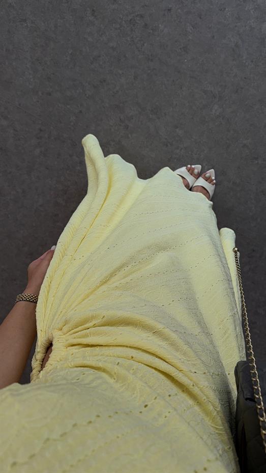 Tek Omuz Bel Detaylı Sarı Elbise