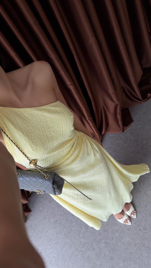 Tek Omuz Bel Detaylı Sarı Elbise