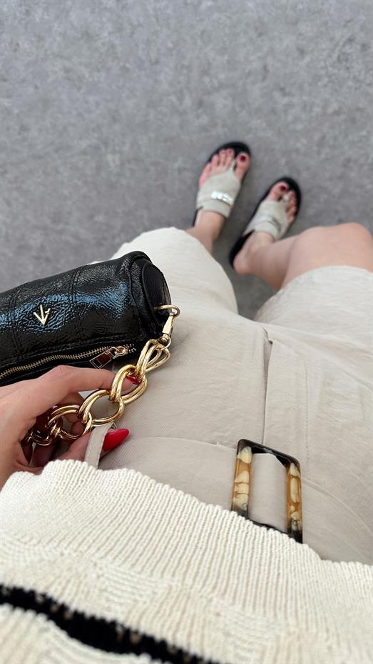 Tensel Kemerli Krem Şort