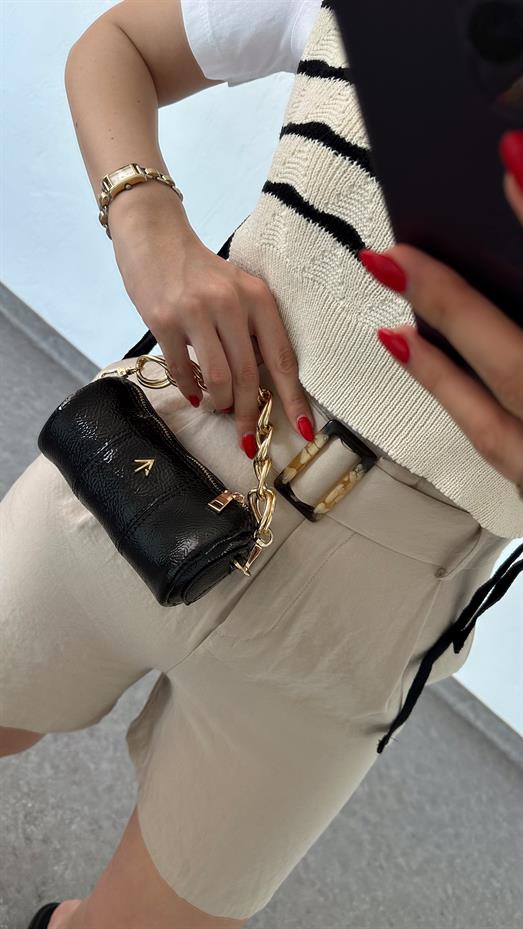 Tensel Kemerli Krem Şort