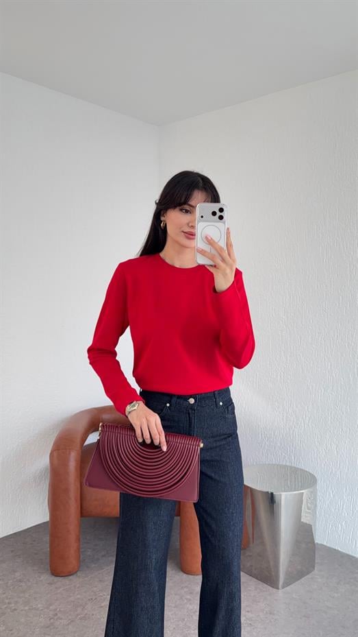 Tok Dokulu Basic Kırmızı Bluz