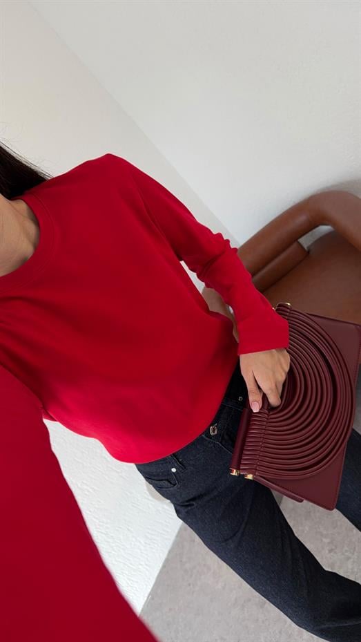 Tok Dokulu Basic Kırmızı Bluz