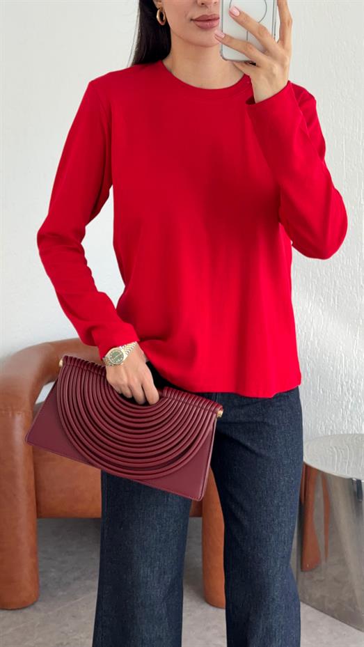 Tok Dokulu Basic Kırmızı Bluz